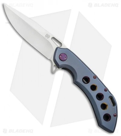 Olamic Wayfarer 247 Frame Lock Knife Blue/Gold Ti Purple Hardware (3.5" Satin) 1 Olamic Wayfarer 247 Frame Lock Knife Blue/Gold Ti Purple Hardware (3.5" Satin)