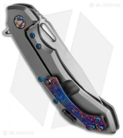 Olamic Wayfarer 247 Frame Lock Knife Matte Ti/Timascus Backspacer (3.5" Satin) -Blade Vault olamic wayfarer 247c flat carved timascus BHQ 37107 dl side