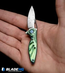 Rike Knife Hummingbird Mini Flipper Knife Green Titanium (1.5" Damascus) 11 Rike Knife Hummingbird Mini Flipper Knife Green Titanium (1.5" Damascus) -Blade Vault rike hummingbird green BHQ 76151 dl